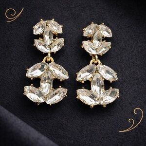 Gold Rhinestone CC Inspired Drop Earrings Statement Glam Luxury Sparkle